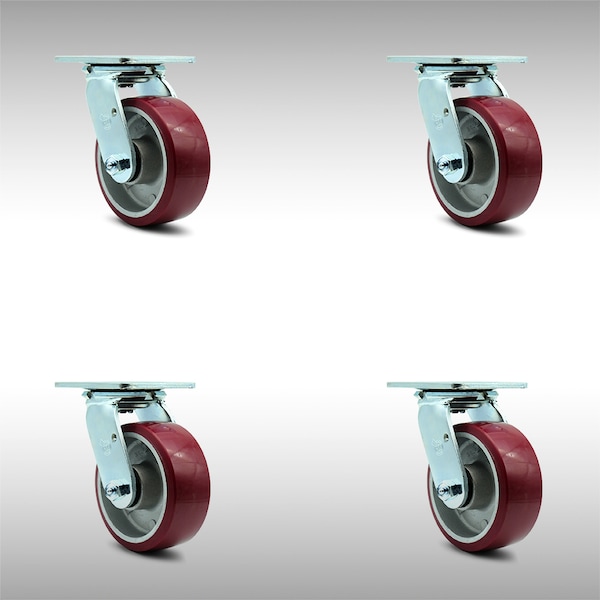 5 Inch SS Poly on Aluminum Wheel Swivel Caster Set with Ball Bearings SCC